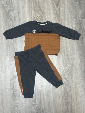 Timberland Charcoal & Camel Quilted 2-Piece Baby Set